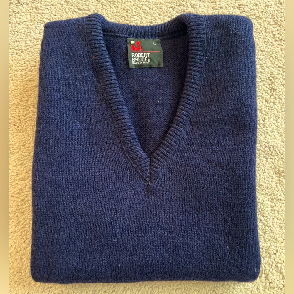Robert Bruce Mens Sweater Vest, Large, Navy Blue, 70% Wool, 30% Polyester